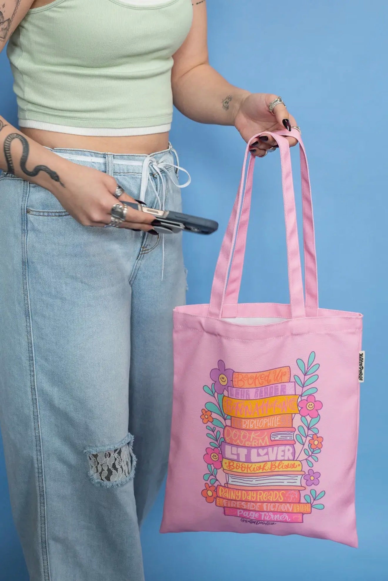 Rad Readers Bookish Literary Book Pink Bookworm Tote Bag