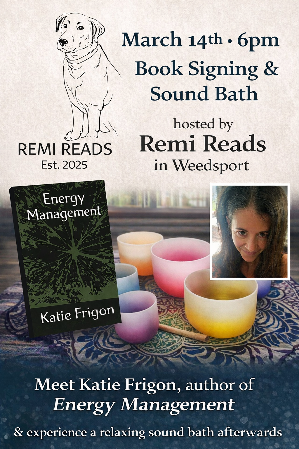 Ticket for Book Signing & Sound Bath Event Energy Management Book by Katie Frigon & Chakra Sound Bath Journal by Katie Frigon