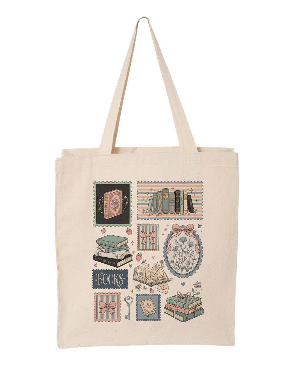 Pretty Book Lover Bookish Canvas Tote Bag